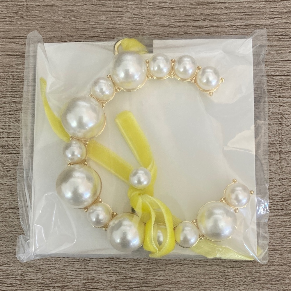 Anthropologie Pearl Cluster Ornament with Yellow Ribbon Accent